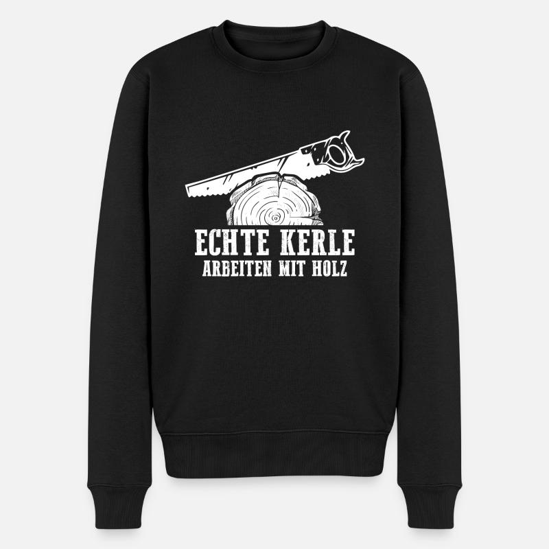 Echte Kerle Arbeiten mit Holz - Männer Premium Bio Pullover - Schwarz
