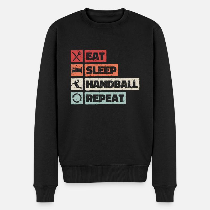 Eat Sleep Handball Repeat retro vintage teamsport - Männer Premium Bio Pullover - Schwarz