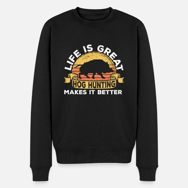 Wildschweinjagd Jäger Wildschwein - Männer Premium Bio Pullover - Schwarz