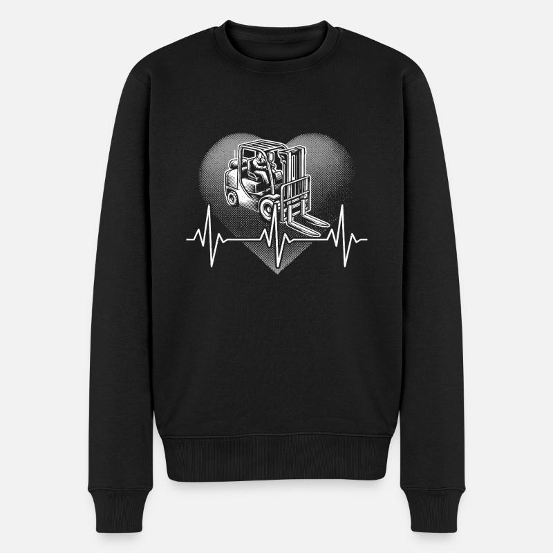 Herzschlag Gabelstapler - Männer Premium Bio Pullover - Schwarz