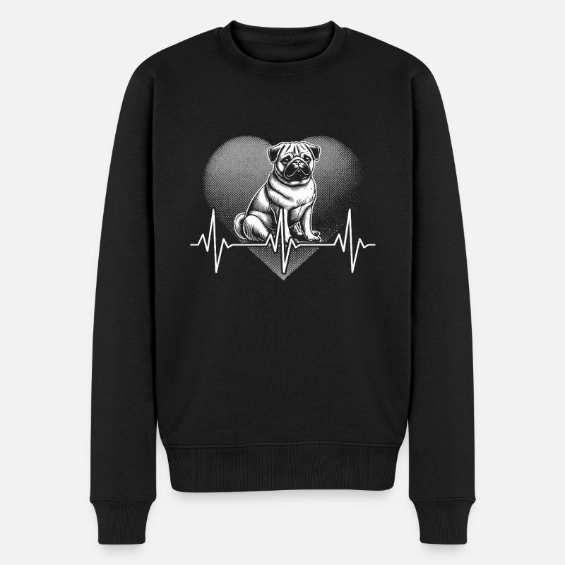 Herzschlag Mops Hund - Männer Premium Bio Pullover - Schwarz