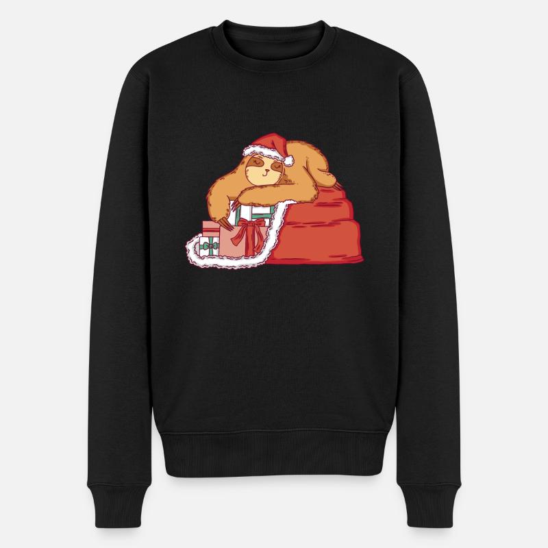 Faultier als Weihnachtsmann mit Weihnachtsgeschenk - Männer Premium Bio Pullover - Schwarz