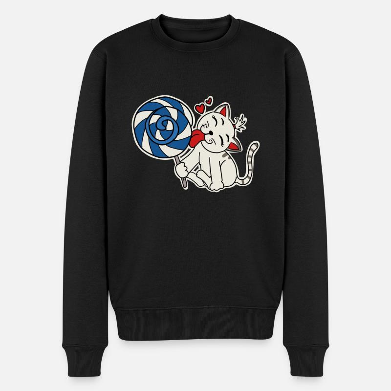 Katze essen Lollipop - Männer Premium Bio Pullover - Schwarz