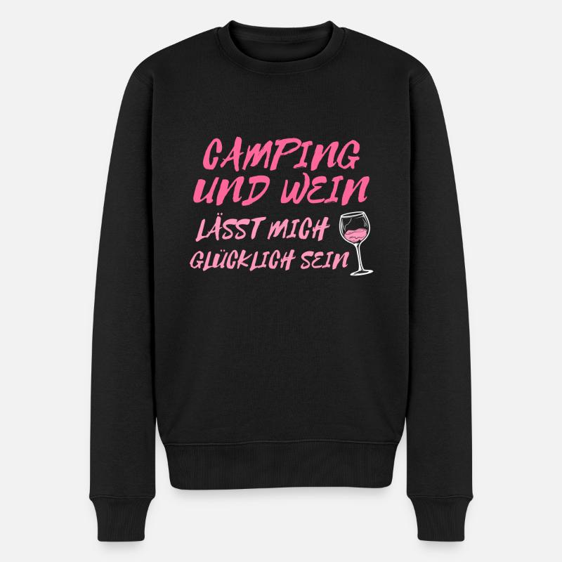 Camping und Wein - Männer Premium Bio Pullover - Schwarz