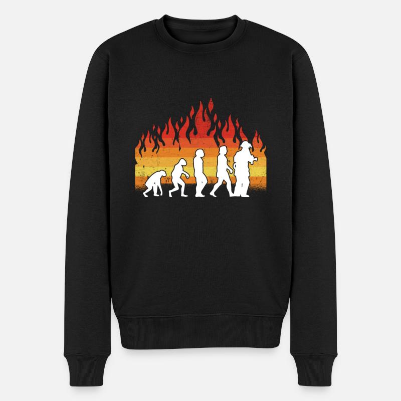 Evolution Feuerwehr Retro Feuerwehrmann Beruf - Männer Premium Bio Pullover - Schwarz
