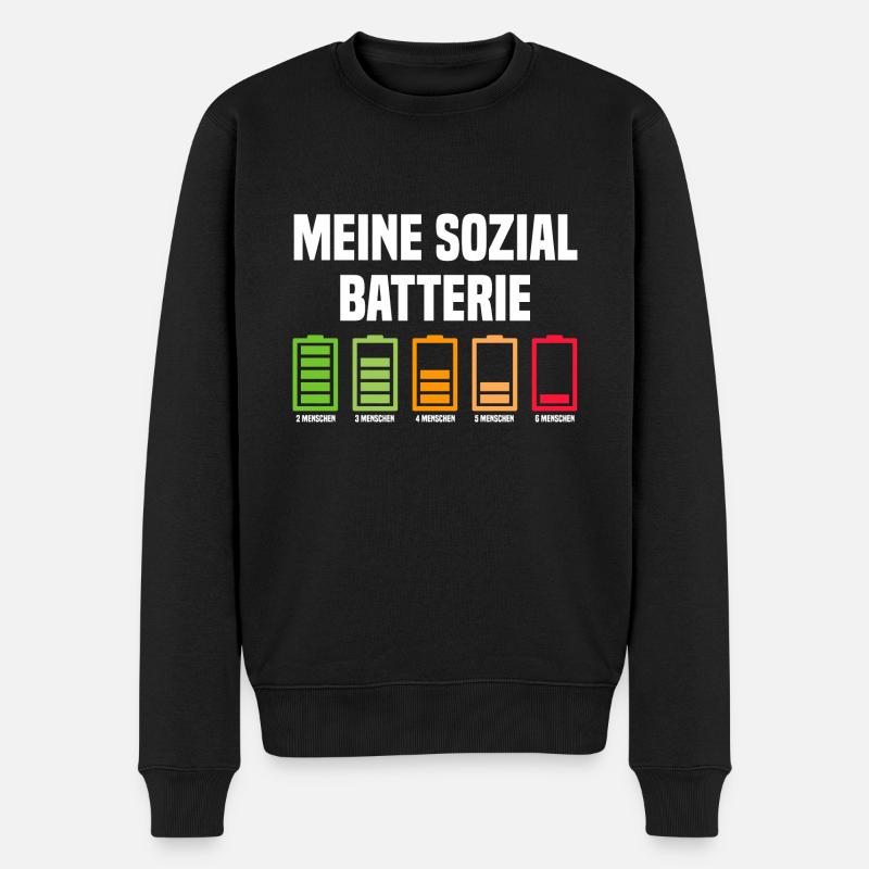 Meine Sozial Batterie Lustige Sprüche - Männer Premium Bio Pullover - Schwarz
