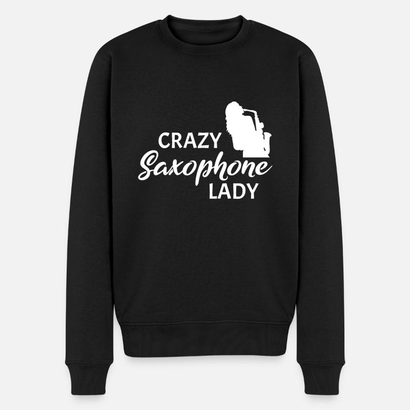 Crazy Saxophone Lady - Männer Premium Bio Pullover - Schwarz