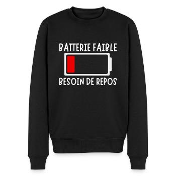 t-shirt homme humour batterie faible - Pull Premium bio Homme - noir - Devant - Nico (187cm)