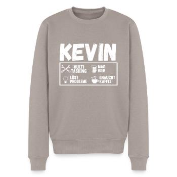 Kevin - Männer Premium Bio Pullover - Taupe - Vorne - Nico (187cm)
