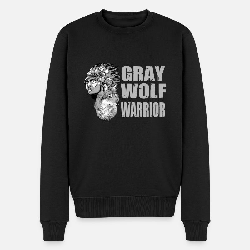 Wolf - Männer Premium Bio Pullover - Schwarz