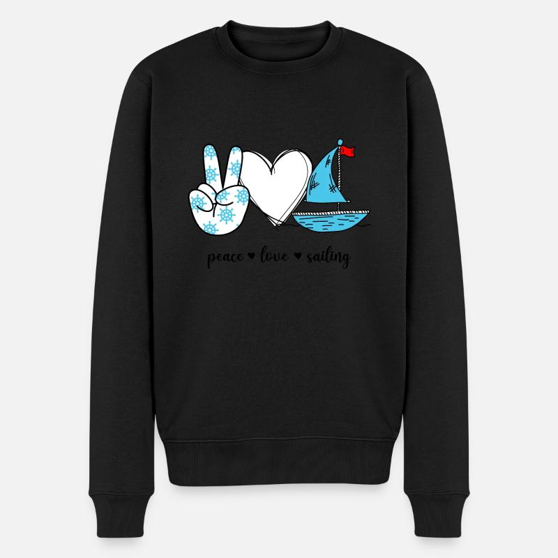 Peace Love Sailing Segel Liebe Segler Segelboot - Männer Premium Bio Pullover - Schwarz
