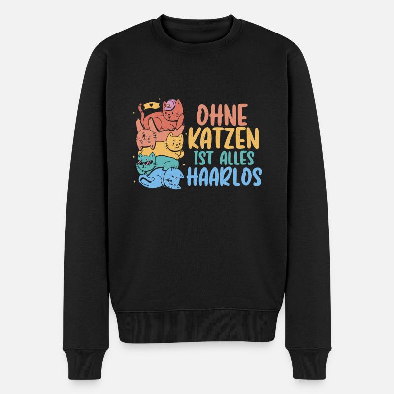 Ohne Katzen ist alles Haarlos - Männer Premium Bio Pullover - Schwarz