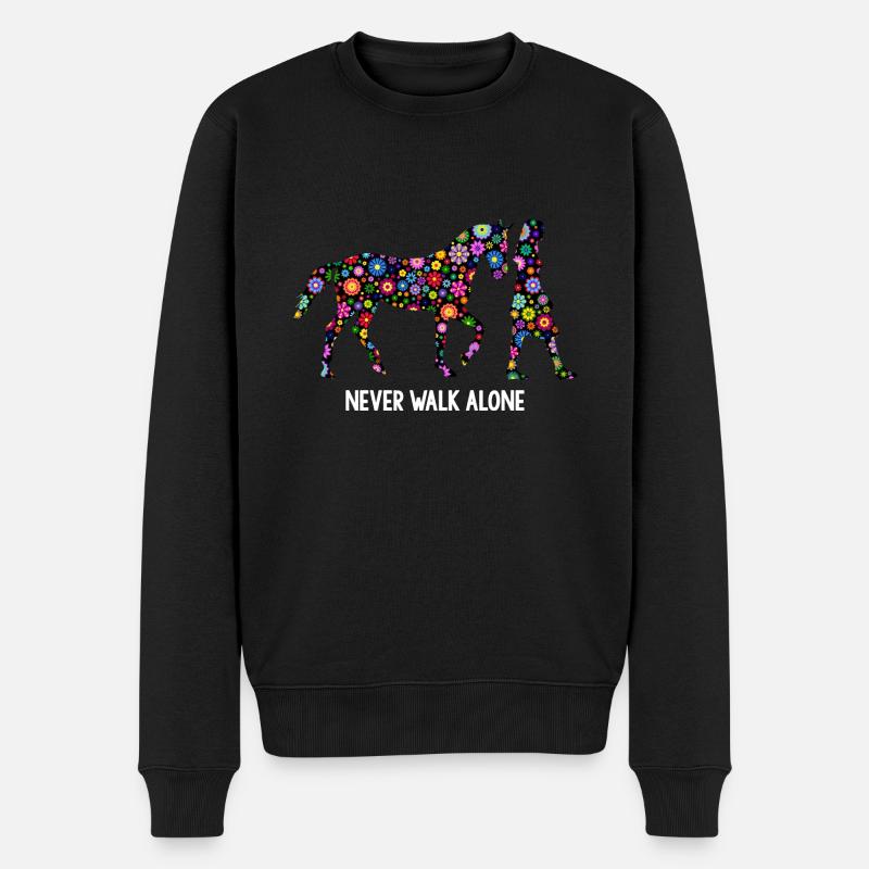 Never Walk Alone Pferde Gassi Blumen - Männer Premium Bio Pullover - Schwarz