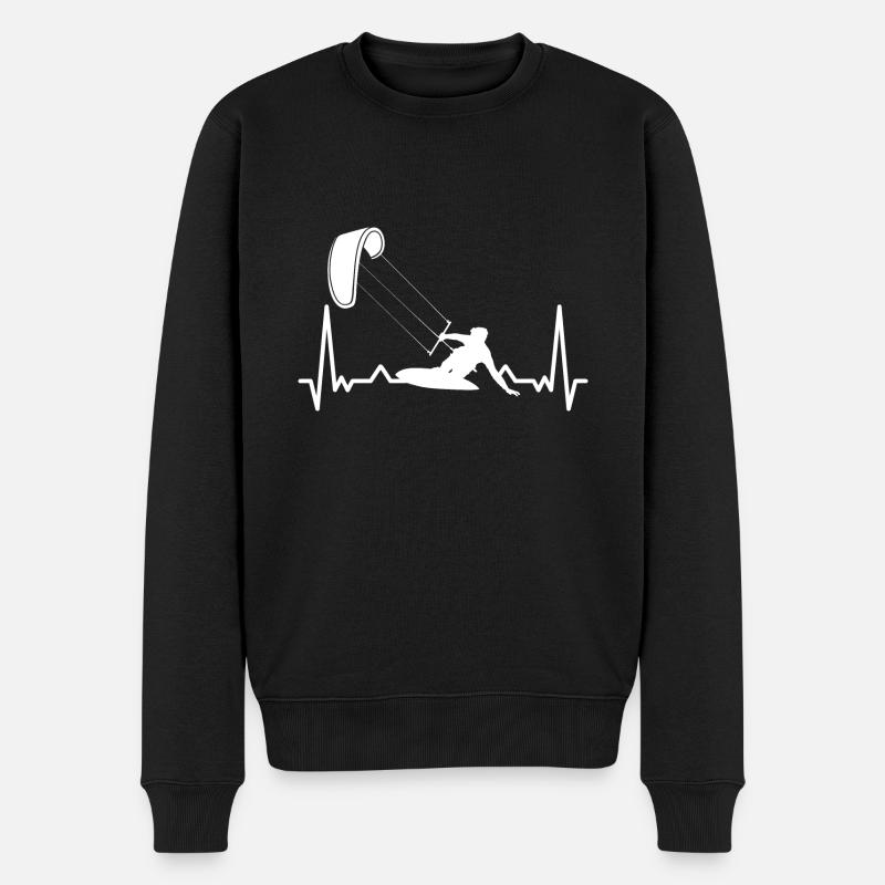 Kitesurfer Herzschlag EKG Kiteboard Surfer Wassers - Männer Premium Bio Pullover - Schwarz