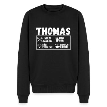 Thomas - Männer Premium Bio Pullover - Schwarz - Vorne - Nico (187cm)