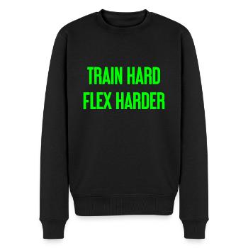Train Hard Flex Harder - Männer Premium Bio Pullover - Schwarz - Vorne - Nico (187cm)