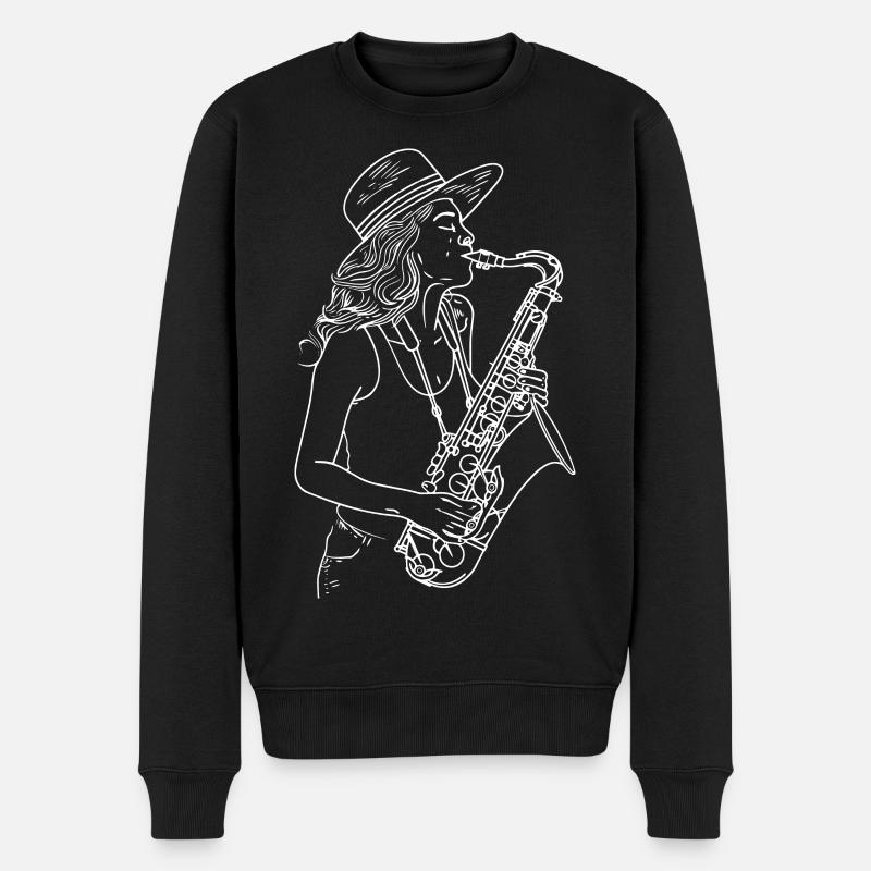 Dessin de saxophoniste - Pull Premium bio Homme - noir