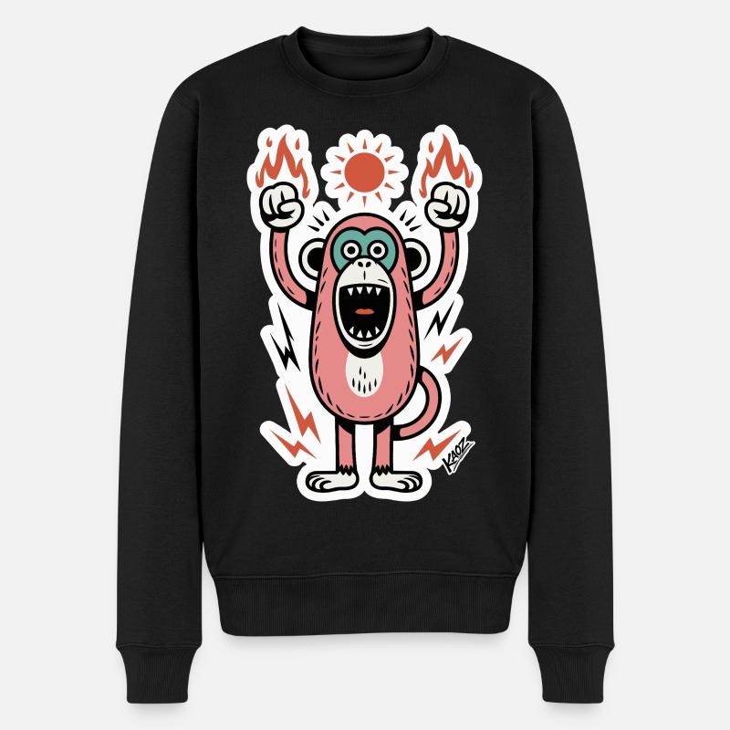 Singe aux flammes et poings levés - Pull Premium bio Homme - noir