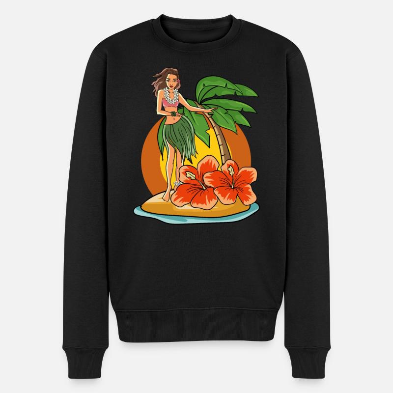 Hawaii Hula Mädchen - Männer Premium Bio Pullover - Schwarz