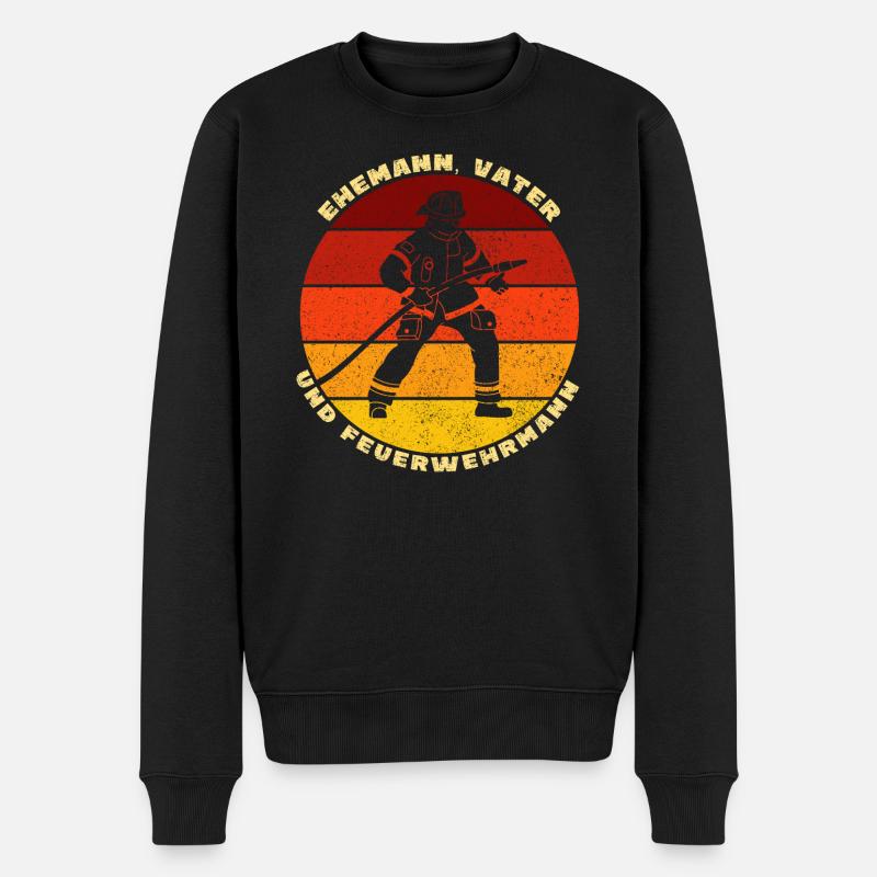 Ehemann Vater Feuerwehrmann - Männer Premium Bio Pullover - Schwarz