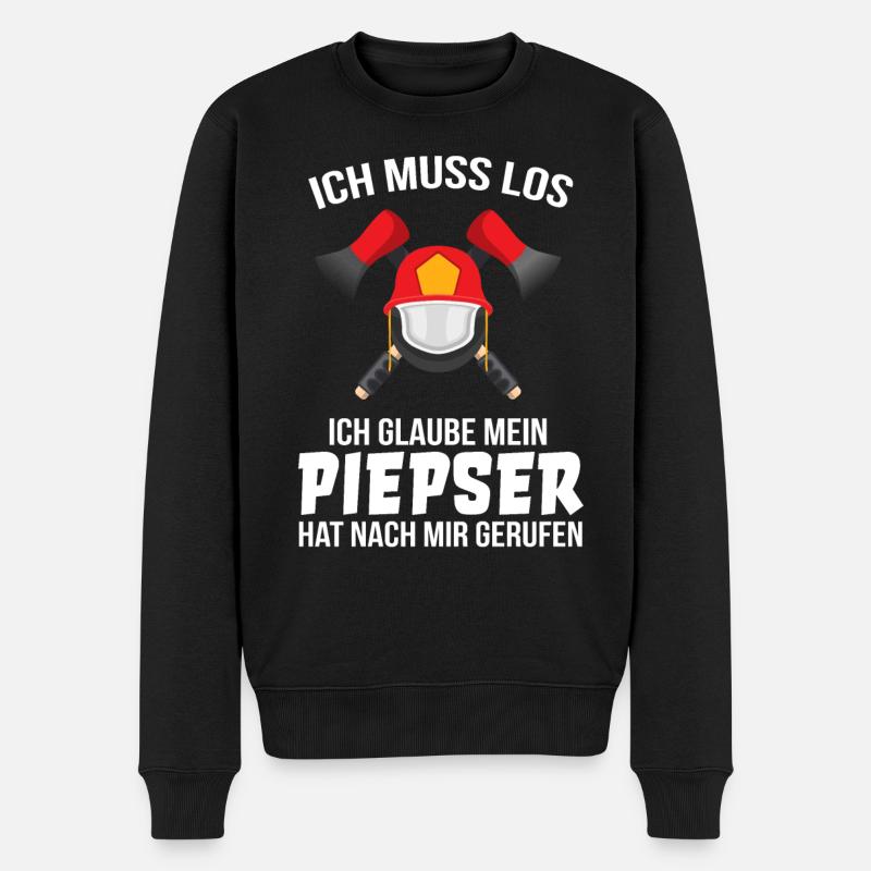 Feuerwehrmann Spruch lustig Feuerwehr Piepser - Männer Premium Bio Pullover - Schwarz