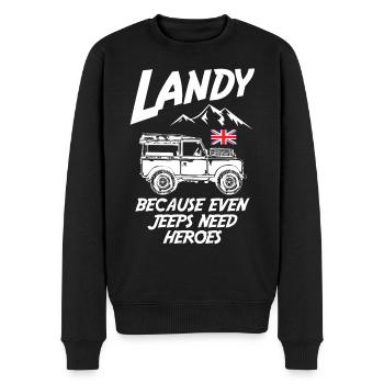 Landy Because Even Jeeps Need Heroes - Männer Premium Bio Pullover - Schwarz - Vorne - Nico (187cm)