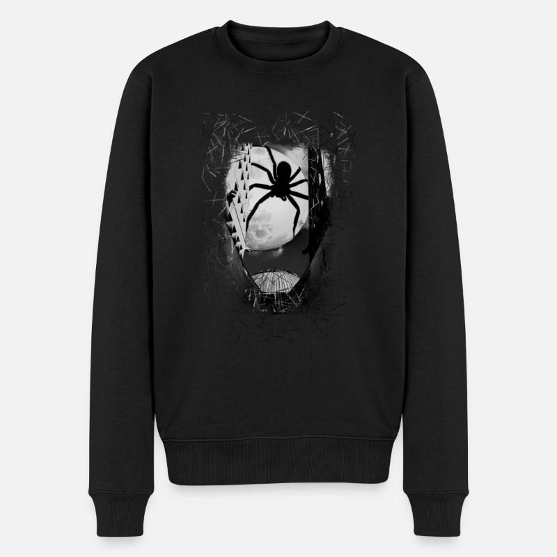 Spinne vor dem Vollmond zwischen Kirchtürmen 1 - Männer Premium Bio Pullover - Schwarz