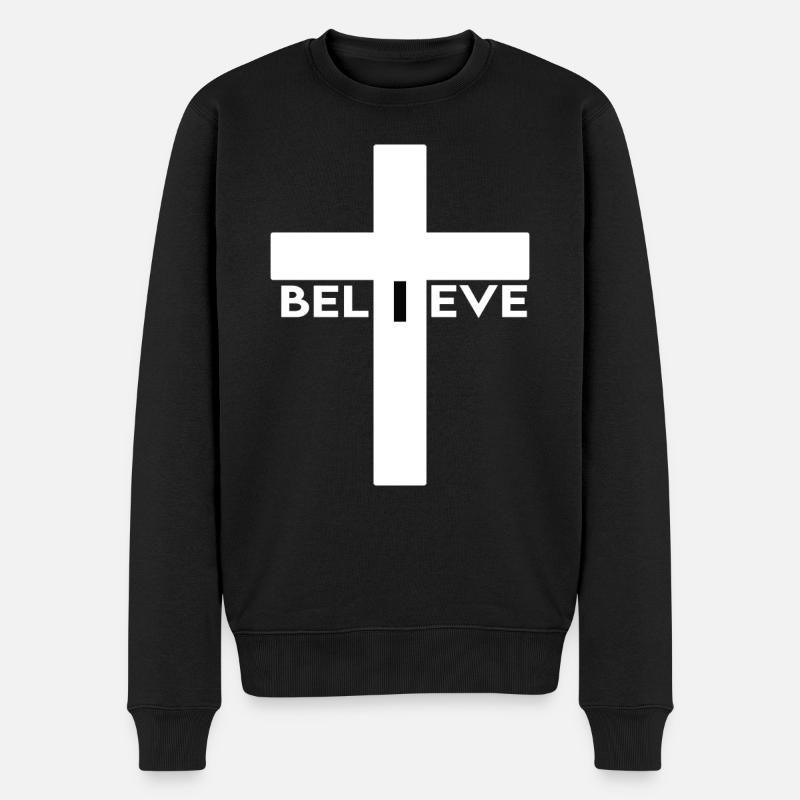 Believe Kruzifix - Männer Premium Bio Pullover - Schwarz