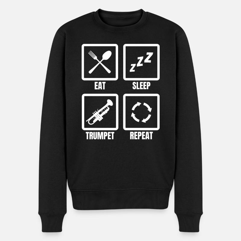 Essen Schlafen Trompete Wiederholen - Männer Premium Bio Pullover - Schwarz