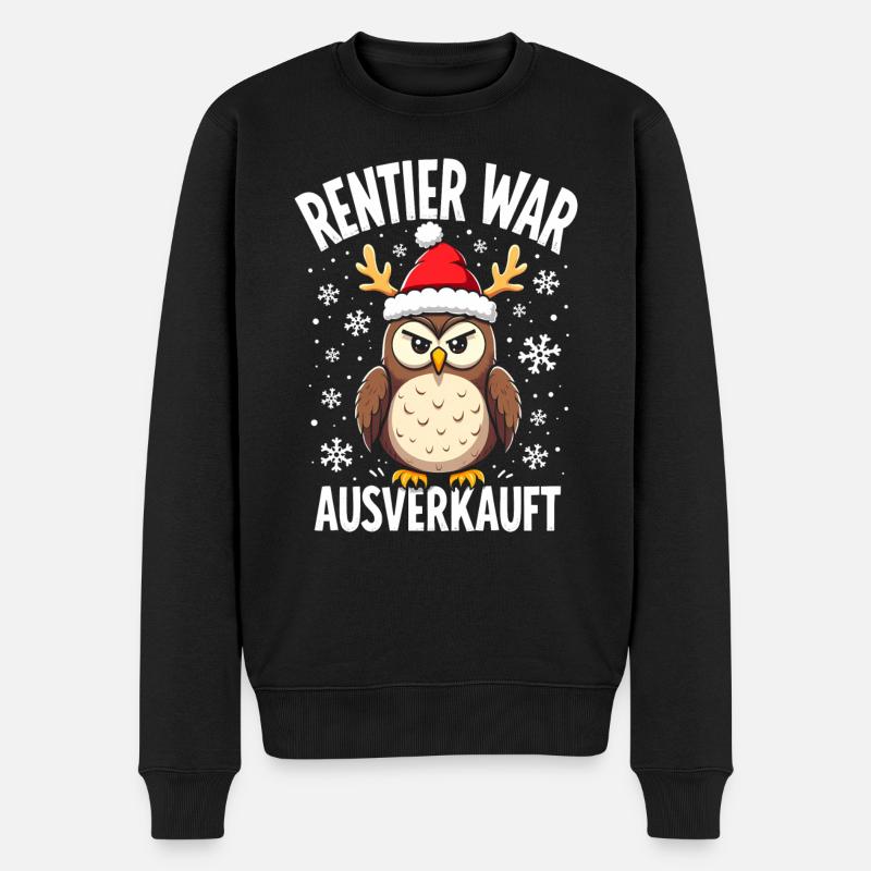 Eule Rentier war ausverkauft - Männer Premium Bio Pullover - Schwarz