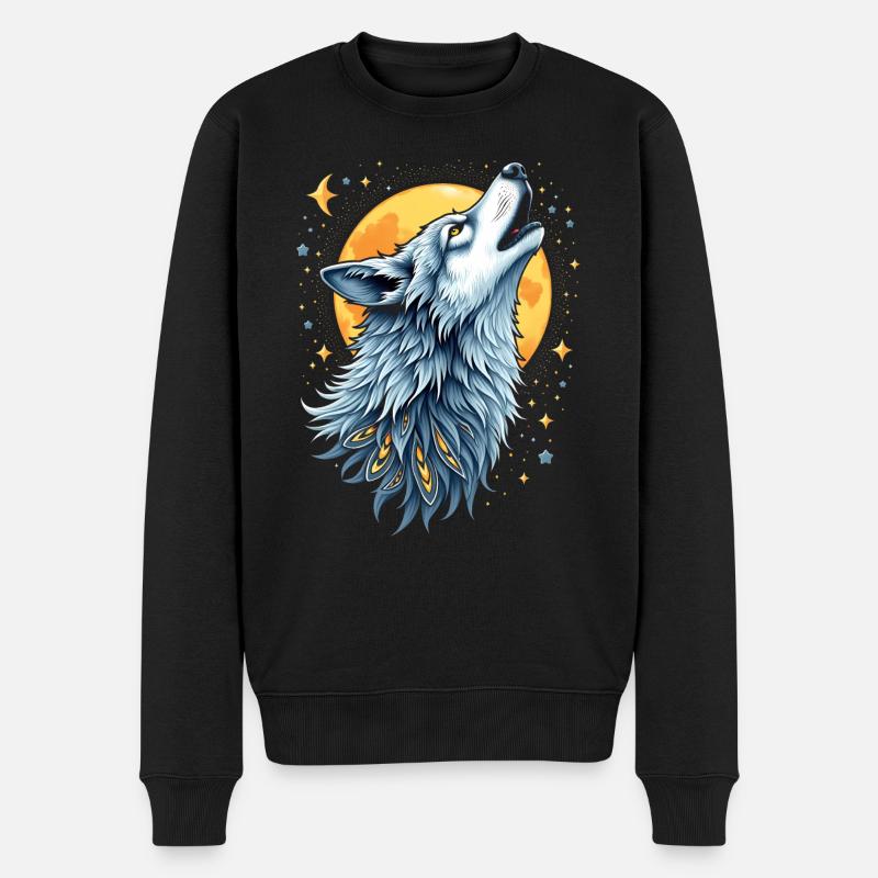 Herzlinie Wolf - Mond-Kunst - Männer Premium Bio Pullover - Schwarz