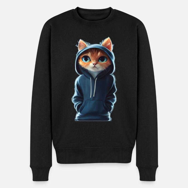 Bockige Katze mit Pullover - Männer Premium Bio Pullover - Schwarz
