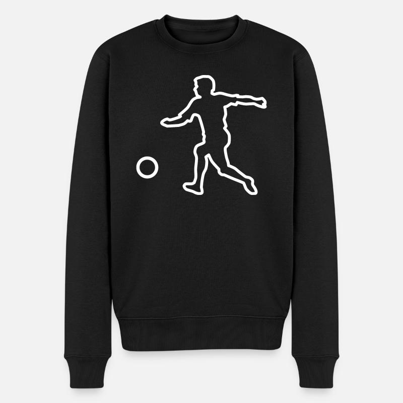 Fußballer Kontur mit Ball (weiß) - Männer Premium Bio Pullover - Schwarz