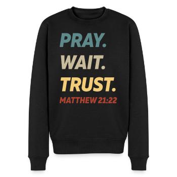 Pray Wait Trust Matthew 21 - Men's Premium Organic Jumper - black - Front - Nico (187cm)