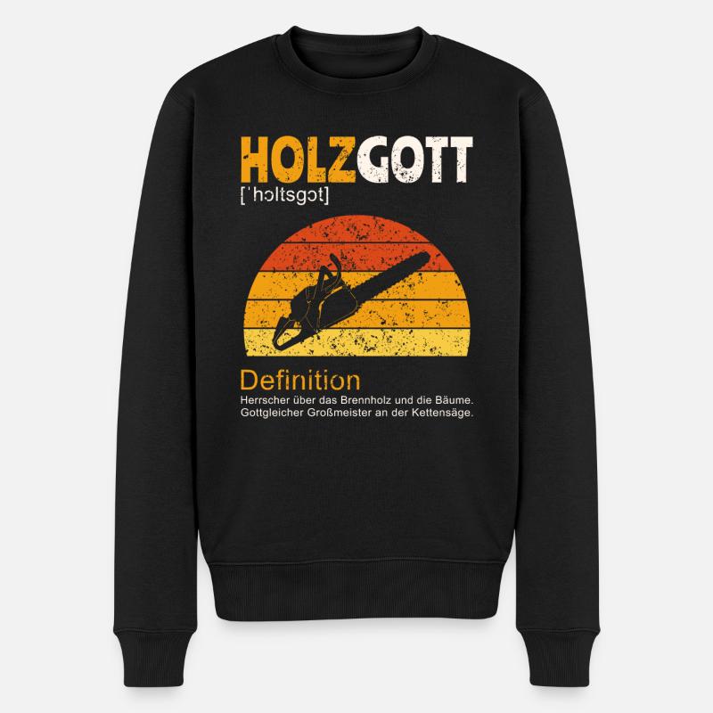 Holzfäller Lustige Sprüche Holz - Männer Premium Bio Pullover - Schwarz