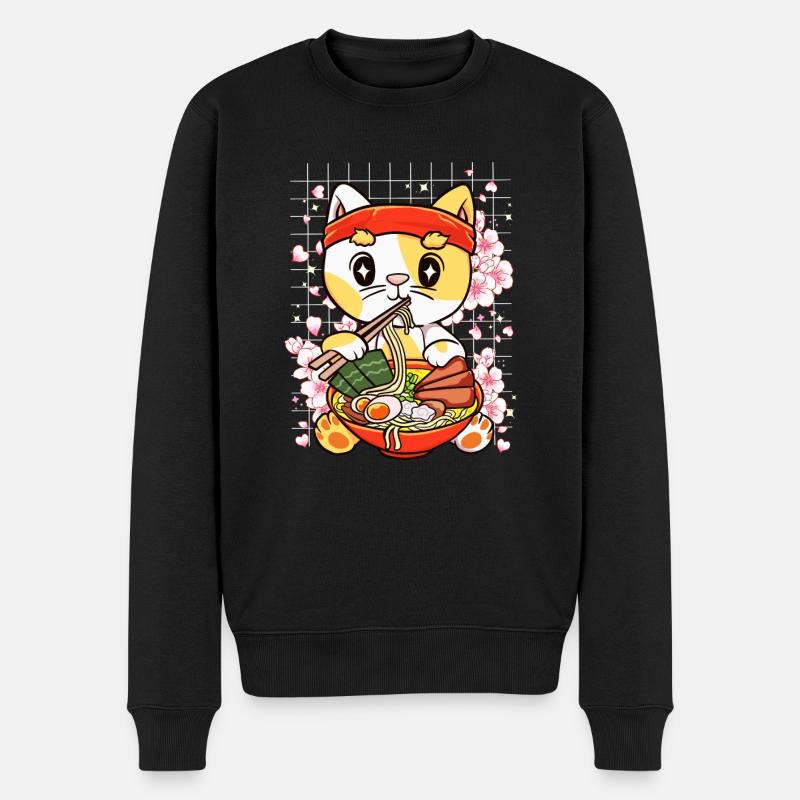 Chaton mangeant Ramen Kawaii Anime - Pull Premium bio Homme - noir
