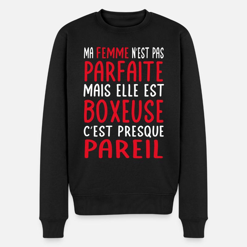 Meine Frau ist nicht perfekt, aber sie ist Boxerin - Männer Premium Bio Pullover - Schwarz