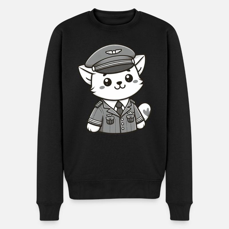 Cute Cat Pilot - Männer Premium Bio Pullover - Schwarz