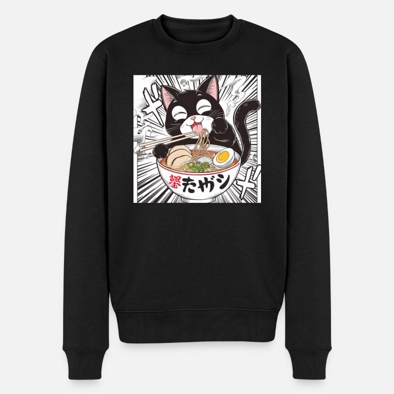 Cat Ramen Noodle Japanese - Männer Premium Bio Pullover - Schwarz