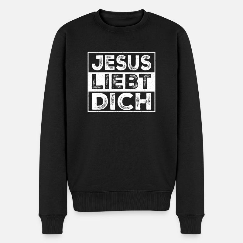 Jesus liebt dich Kirche Bibel - Männer Premium Bio Pullover - Schwarz