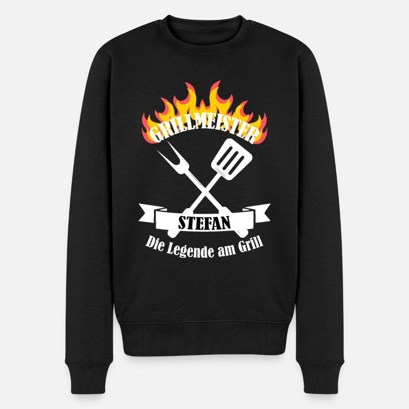 Grillmeister Stefan lustiger Spruch Vorname - Männer Premium Bio Pullover - Schwarz