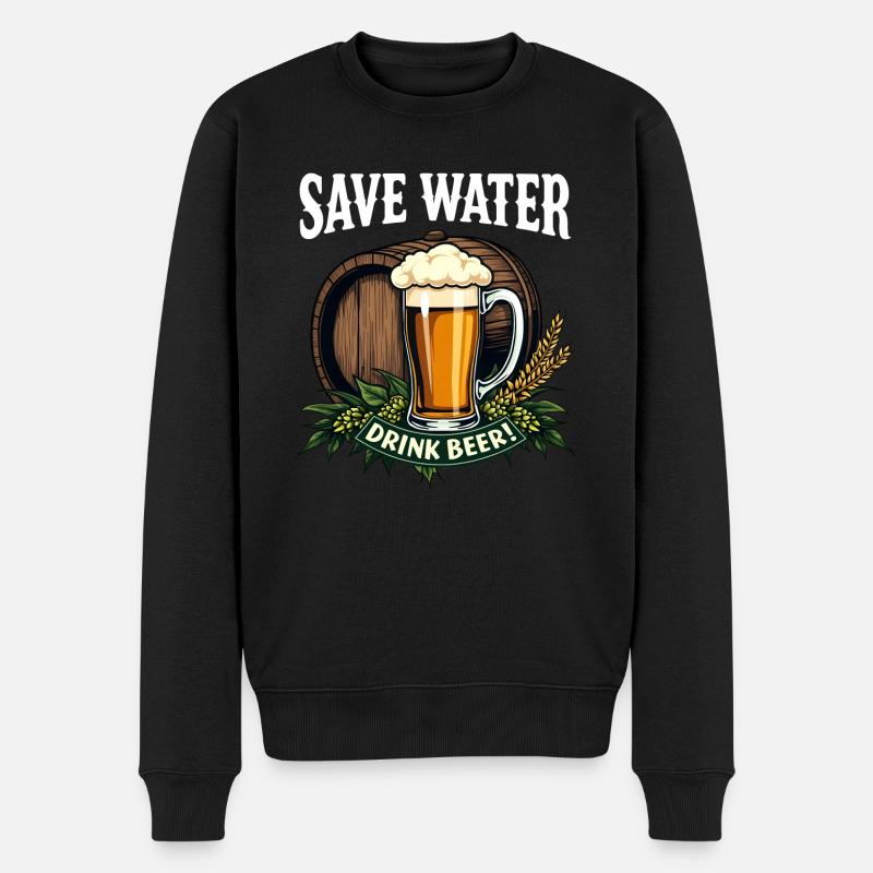 SAVE WATER DRINK BEER - Männer Premium Bio Pullover - Schwarz
