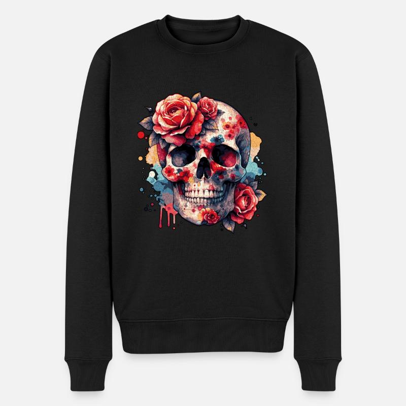 Blume Schädel - Männer Premium Bio Pullover - Schwarz