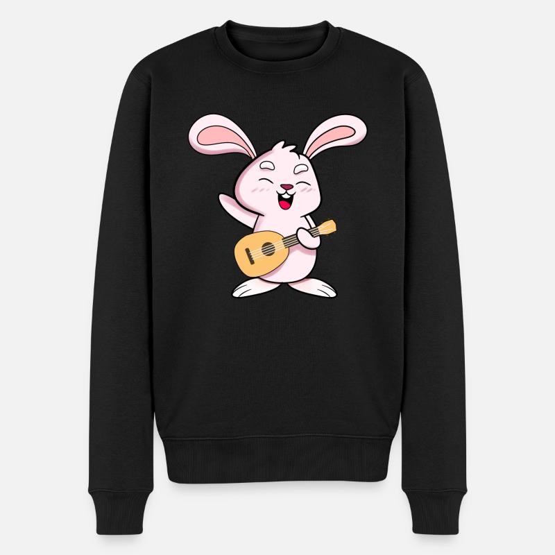 Hase liebt die Ukulele - Männer Premium Bio Pullover - Schwarz