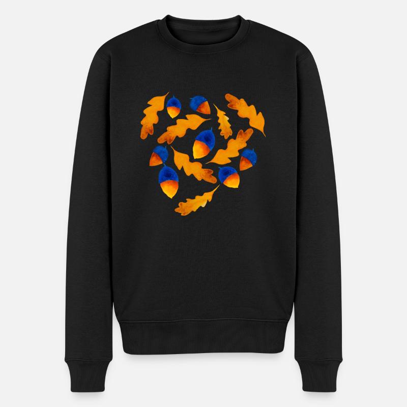 Herbst Muster Eicheln Geschenk - Männer Premium Bio Pullover - Schwarz