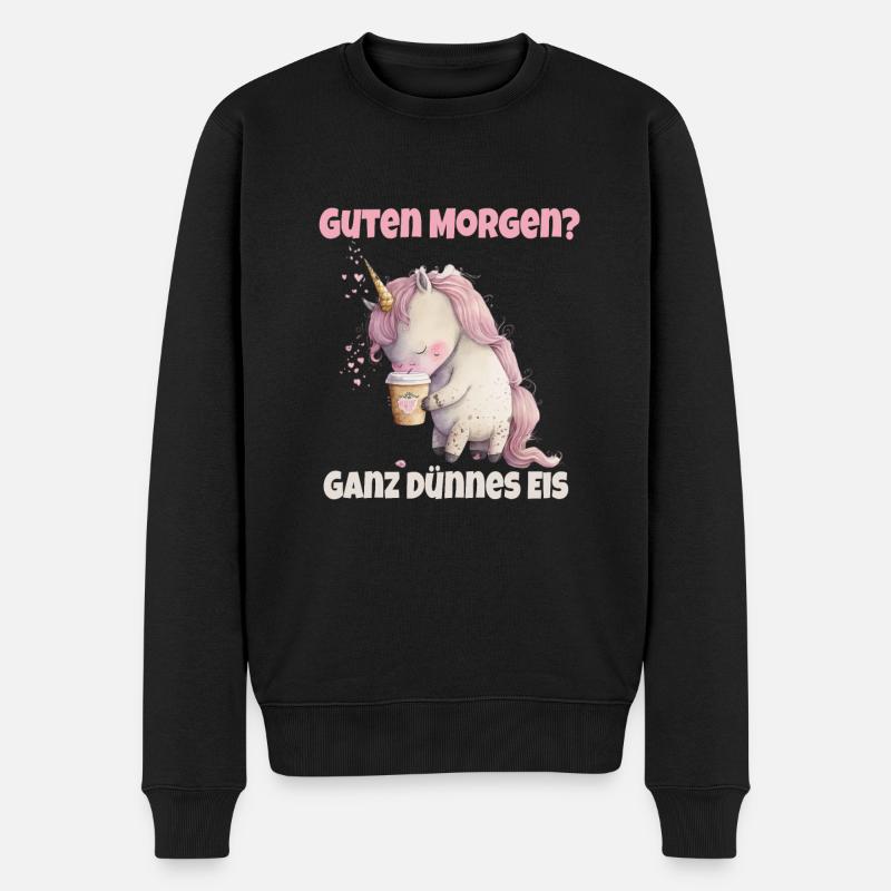 Guten Morgen ganz dünnes Eis! Morgenmuffel Spruch - Männer Premium Bio Pullover - Schwarz
