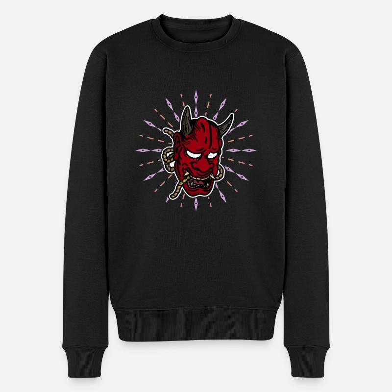 Japanische Tengu Hannya Kitsune Maske - Männer Premium Bio Pullover - Schwarz