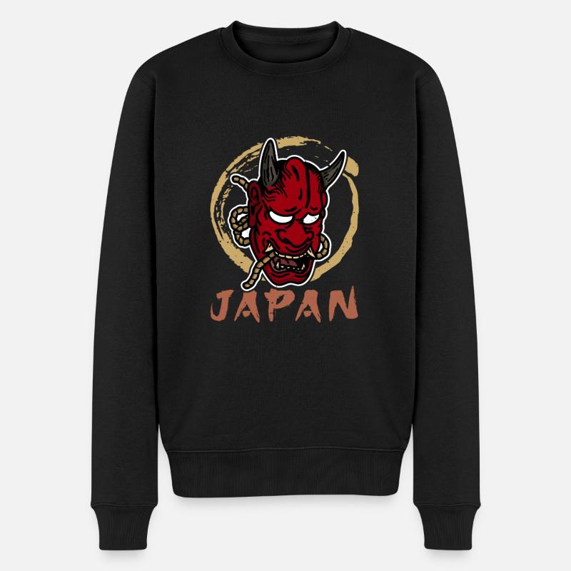 Japanische Tengu Hannya Kitsune Maske - Männer Premium Bio Pullover - Schwarz