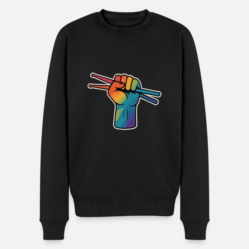 Drummer Power – Regenbogen Faust - Männer Premium Bio Pullover - Schwarz