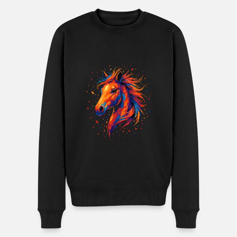 Buntes Pferd – Farbspritzer Kunst - Männer Premium Bio Pullover - Schwarz